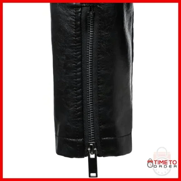 Men's Faux Leather Bomber Jacket Motorcycle Style Ribbed Hem - Picture 7 of 8